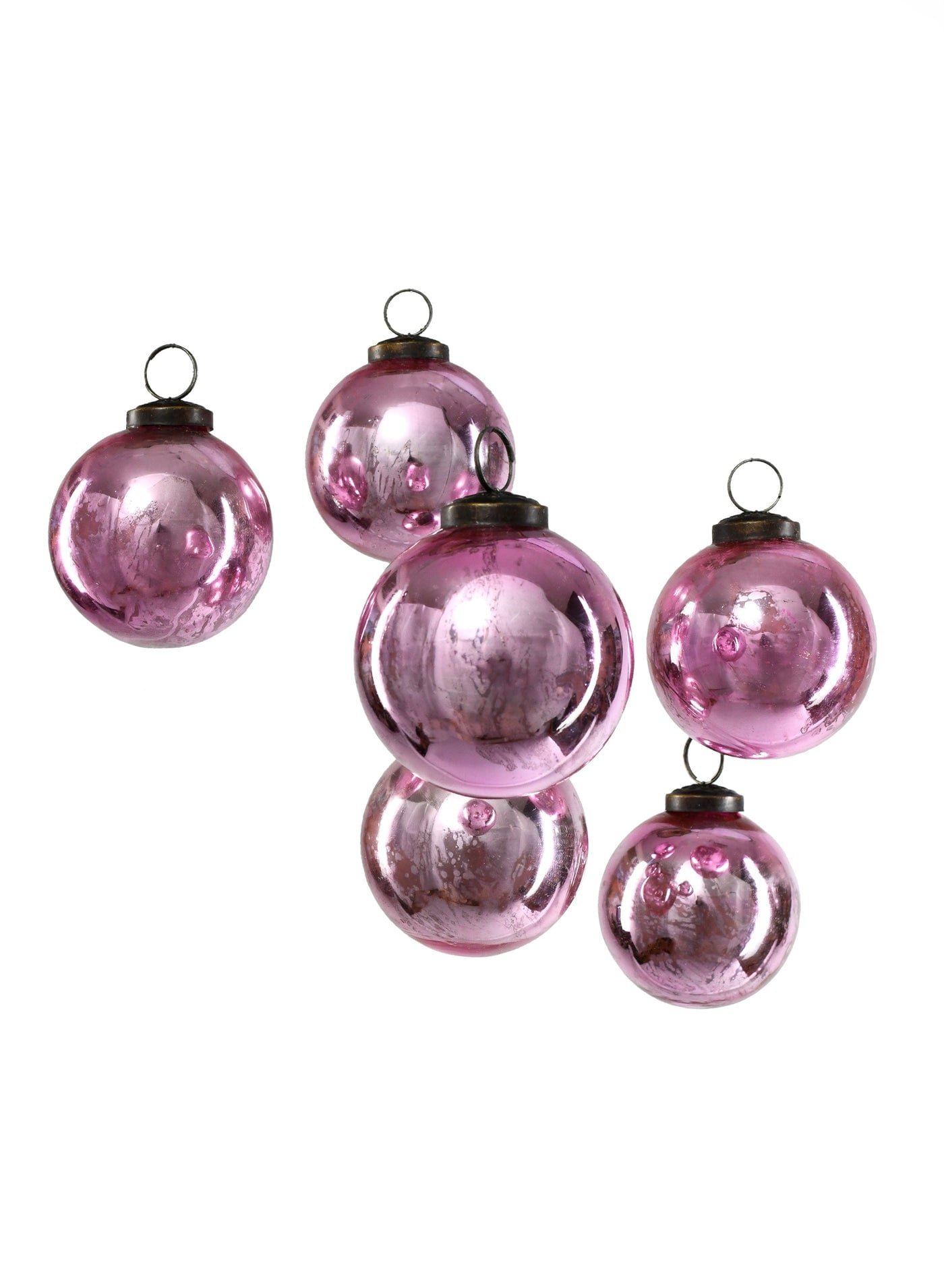 Set of 6 Rose Pink Mercury Glass Holiday Ornaments