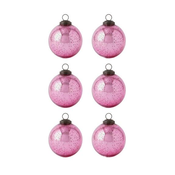 Serene Spaces Living Decorative Antique Rose Pink Mercury Glass Ball Ornament for Holiday Décor, Set of 6