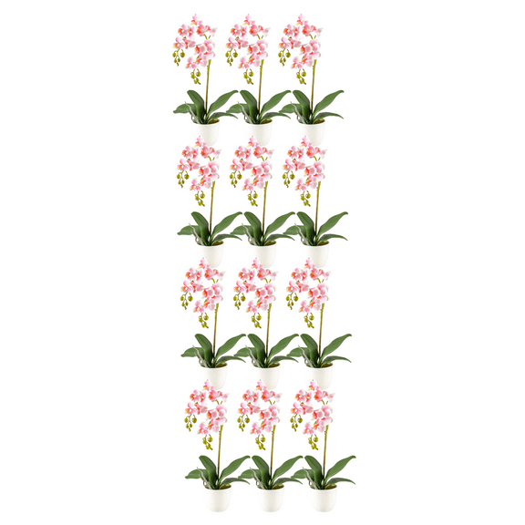 Serene Spaces Living Faux Pink Phalaenopsis Orchids in Pot, 3.8"x15", Pack of 12, Decorative Arrangement for Home, Office & Event Décor