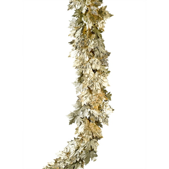 Serene Spaces Living Glitter Light Gold Maple Leaf Garland, Faux Fall Garland for Thanksgiving, Christmas, Fall, 74" Long