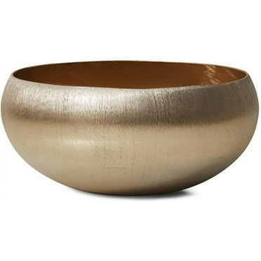 Serene Spaces Living Gold-Brushed Textured Decorative Bowl, Aluminum, Perfect for Floral Arrangements, Floating Candle Displays – Single