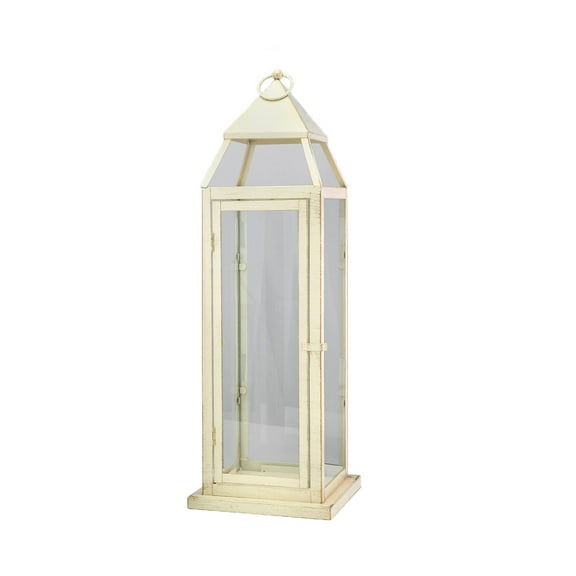 Serene Spaces Living Large Antique White Metal Lantern, 8"Square & 24" Tall