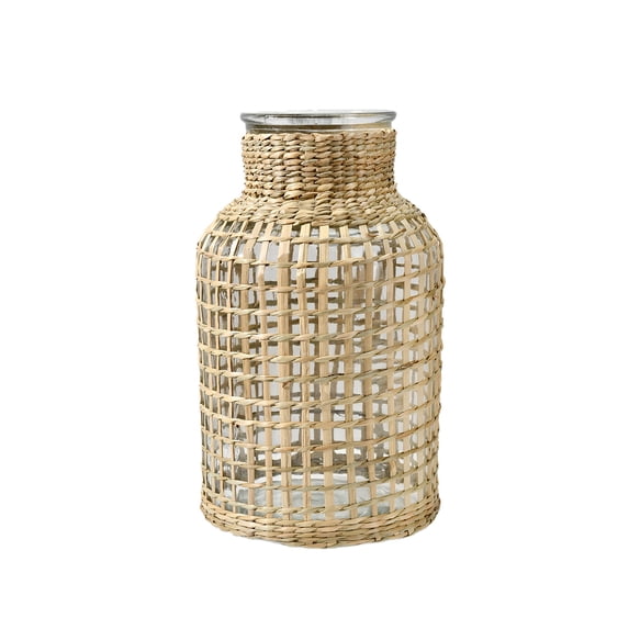 Serene Spaces Living Large Rattan Glass Vase, 7.25" Diameter & 12.5" Tall