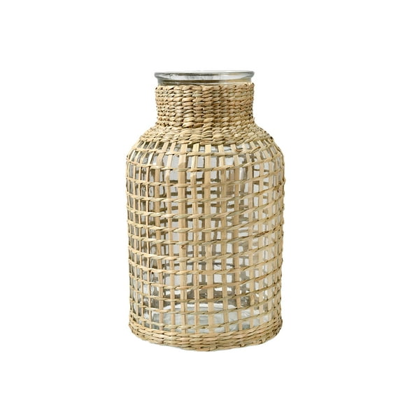 Serene Spaces Living Large Rattan Glass Vase, 7.25" Diameter & 12.5" Tall