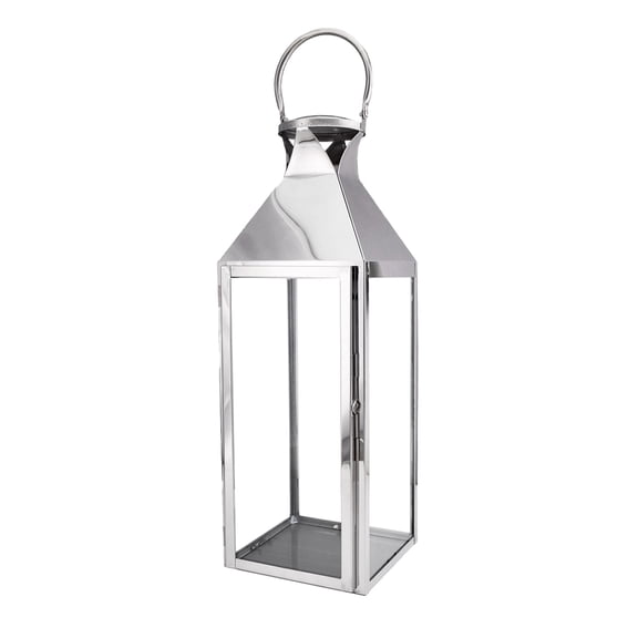 Serene Spaces Living Large Silver Square Metal Lantern, 7.65" Dia & 20.85" Tall