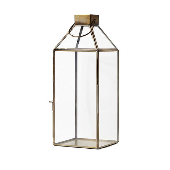 Serene Spaces Living Large Size Square Gold Lantern with Glass Panels, Measures 16 inches Tall, Sold Individually