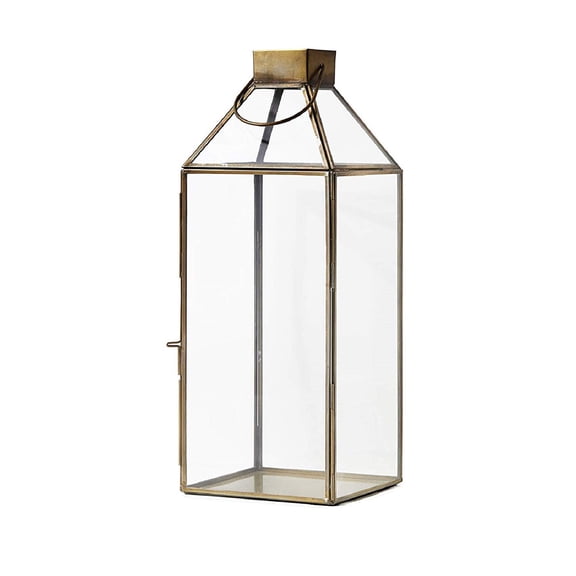 Serene Spaces Living Modern Gold Lantern with Glass Panels, 16 Inches Tall, Floating Candle Holder