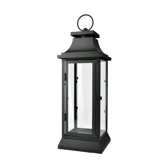 Serene Spaces Living Modern Black Metal Hurricane Lanterns with Clear Glass Panels, 20" Tall