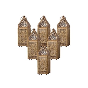 Serene Spaces Living Moroccan Gold Ornate Candle Lantern, for Indian-Inspired Wedding, Eid, Ramadan, Small, Set of 6
