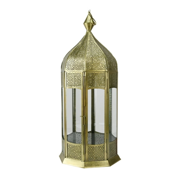 Serene Spaces Living Octagonal Gold Metal Lantern, 21.5" Tall