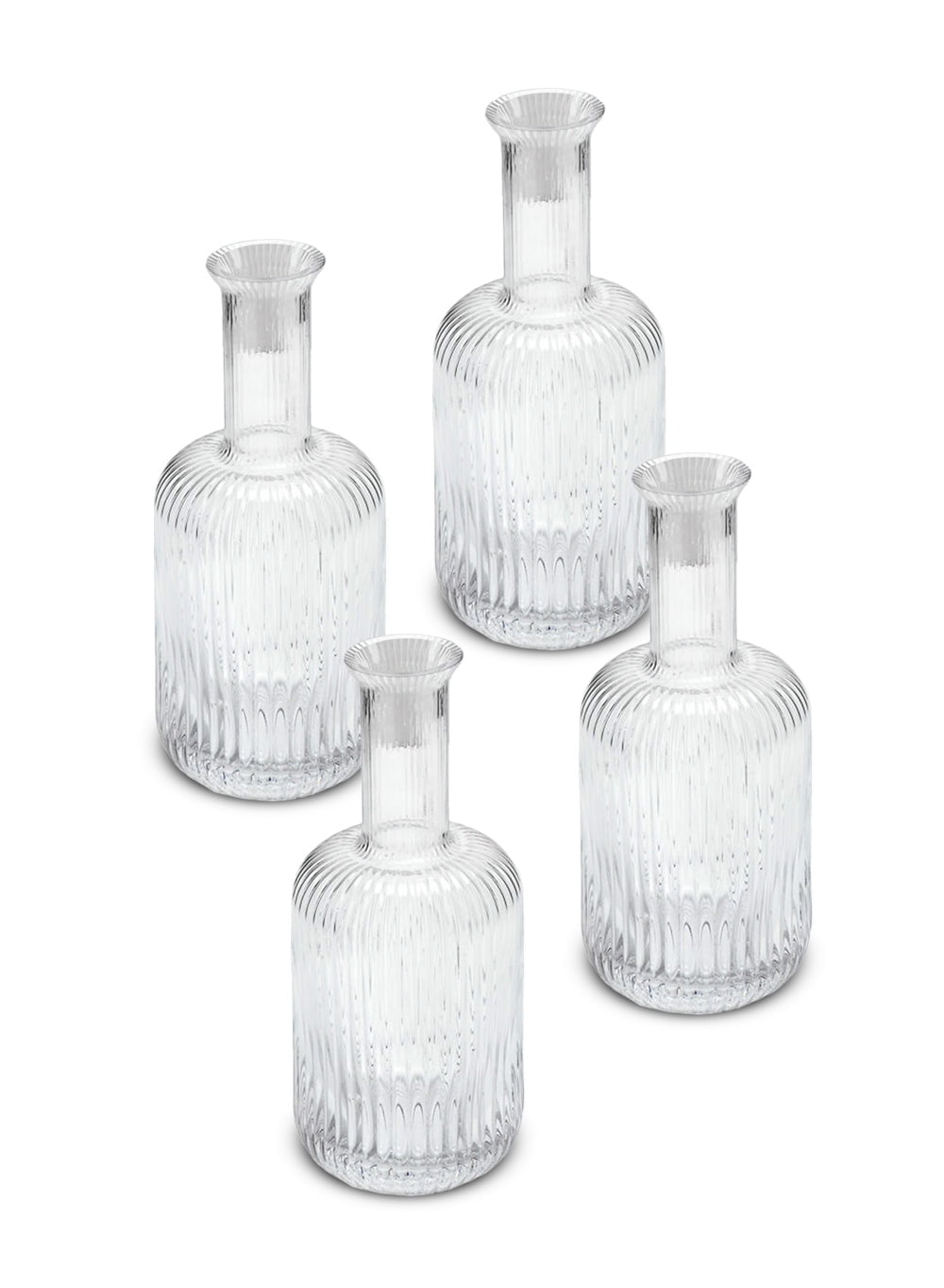 Serene Spaces Living Ribbed Glass Bottle Vase, 7.75" Tall, Set of 4