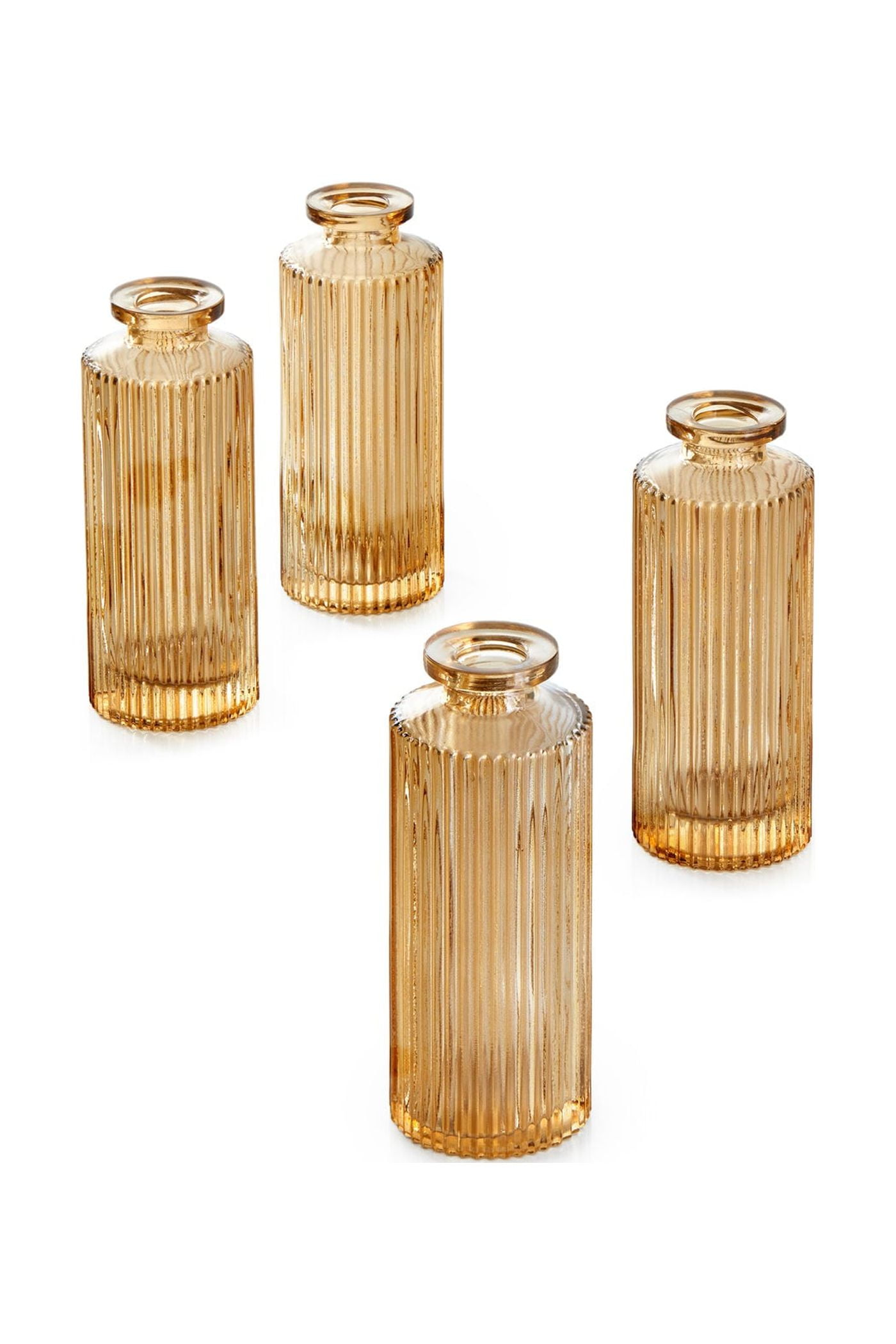 Amber Pleated Glass Bud Vases Set of 4