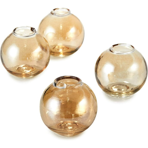 Serene Spaces Living Set of 48 Amber Luster Ball Glass Bud Vase, Short Vases for Centerpieces for Home Decor, Events, Weddings, Measures 3" Tall & 2.75" Diameter