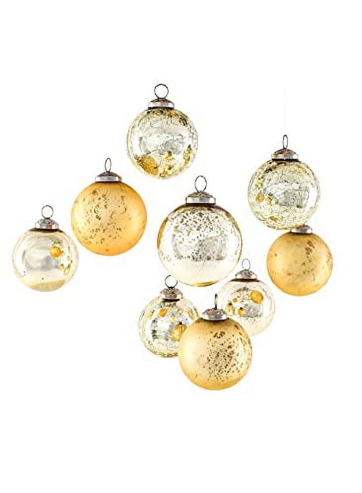 Set of 9 Gold Mercury Glass Ball Ornaments