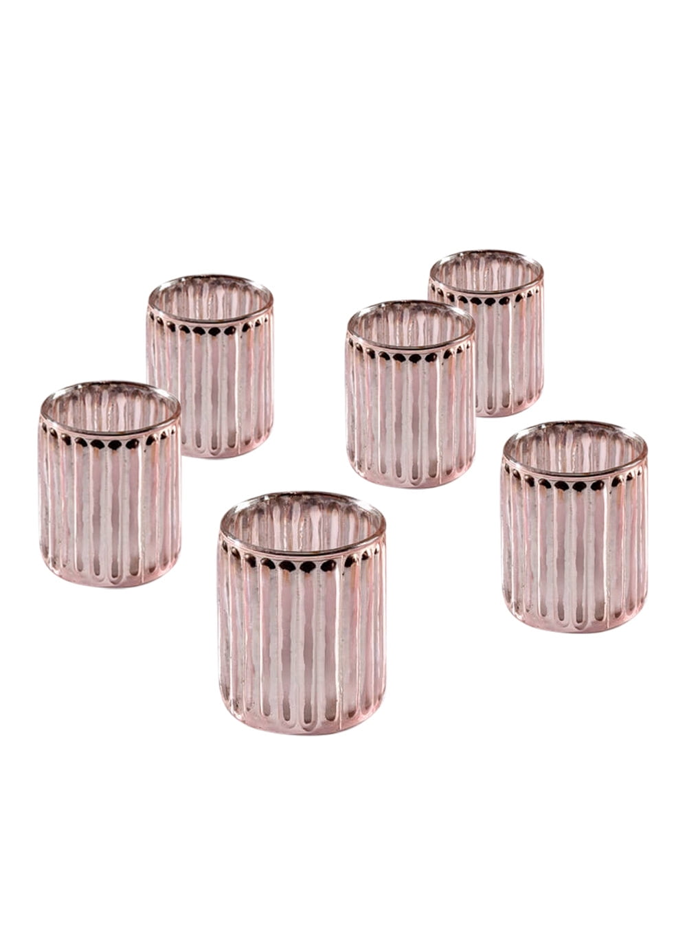 Blush Pink and Silvery Glass Tabletop Votive Candle Holders, Set of 6