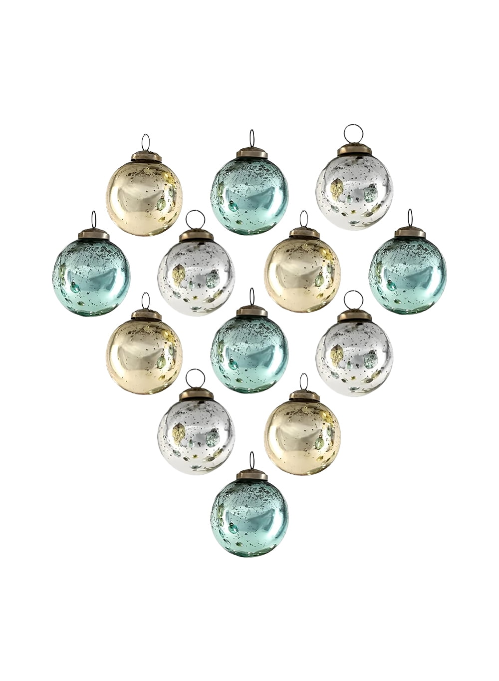 Set of 12 White and Silver Glass Ball Ornaments