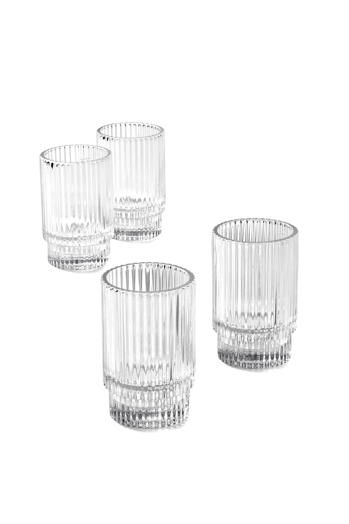 Set of 4 Clear Ribbed Glass Votive Candle Holders