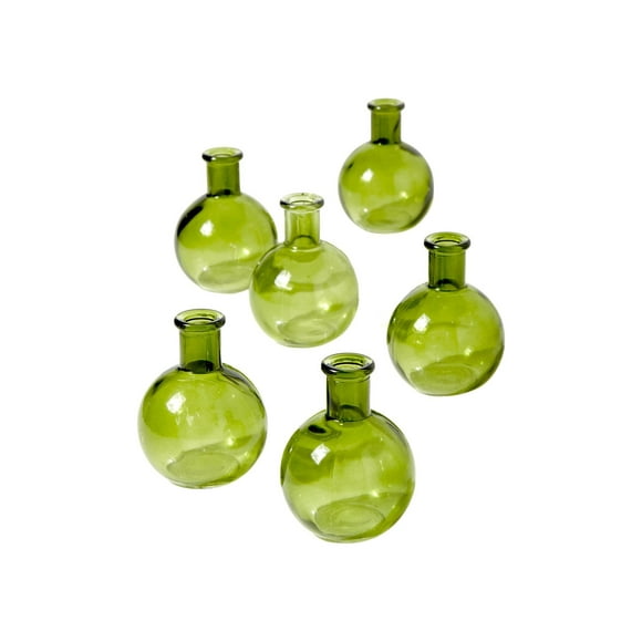 Serene Spaces Living Set of 6 Small Green Ball Bud Vases, Measures 4" Tall