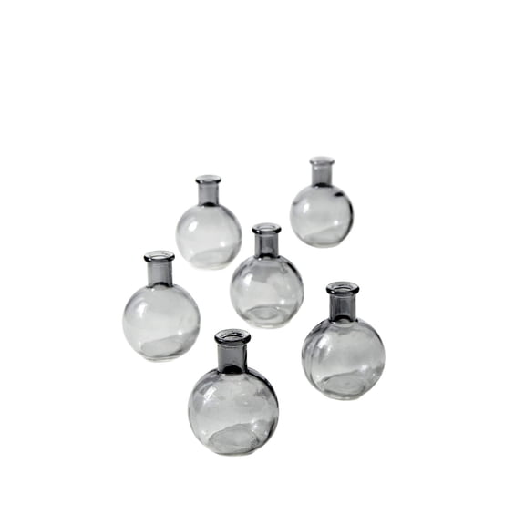 Serene Spaces Living Set of 6 Small Smoke Grey Ball Bud Vases, Measures 4" Tall