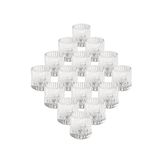 Serene Spaces Living Short Clear Ribbed Glass Tealight Holder, Wedding, Christmas, Home Décor, Pack of 32