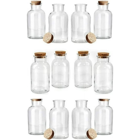 Serene Spaces Living Small Clear Glass Bottle Vase with Cork, Measures 6.5 inches Tall, Set of 12