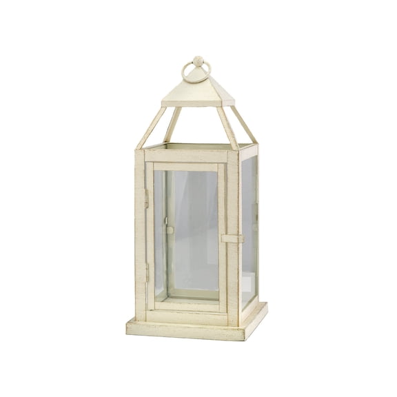 Serene Spaces Living Small White Metal Lantern, 6.25" Square & 16" Tall