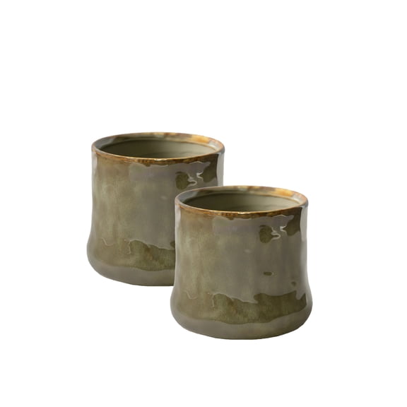 Serene Spaces Living Verde Ceramic Cachepot, 5" D & 4.5" T, Pack of 2