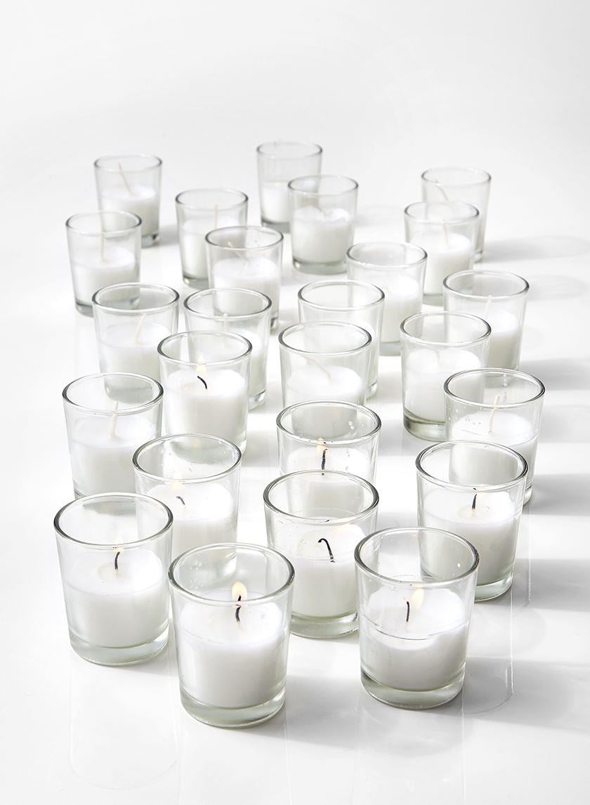 White Unscented Votive Candles in Clear Glass Holders, Pack of 100