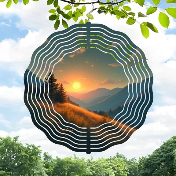 Serene Spiral Design Metal Wind Spinner & Chime - Elegant Garden Decor for Yard with Golden Sunset Vibes & Nature's Harmony