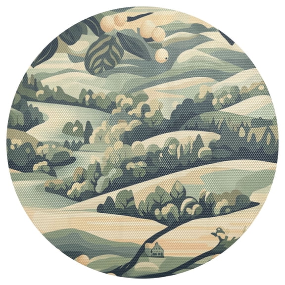 Serene Spring Landscape 15.4in Diameter PVC Plate Mat, Heat-Resistant and Cuttable, Kitchen Decor