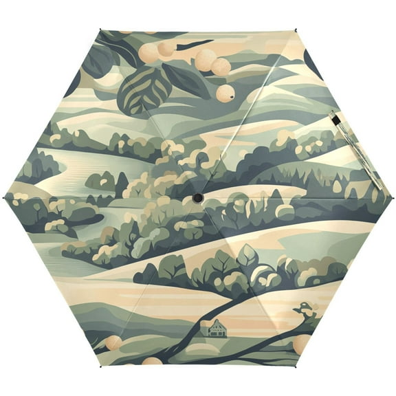 Serene Spring Landscape Umbrellas for Sun Auto Open Close UV50+ Waterproof 5-Fold Compact Fiberglass Frame