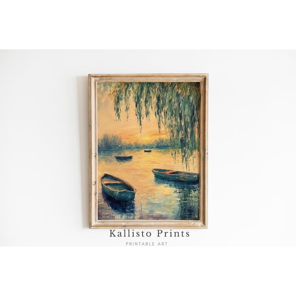 Serene Sunset Rowboat Poster, Impressionist River Landscape, Calm Water Art, Nature Wall Decor, Peaceful Lake ,1020, Size 8x12 UNFFRAMED F03.1.6l1830