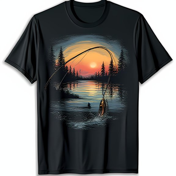Serene Sunset Scene Graphic on Black T-Shirt for Nature Lovers