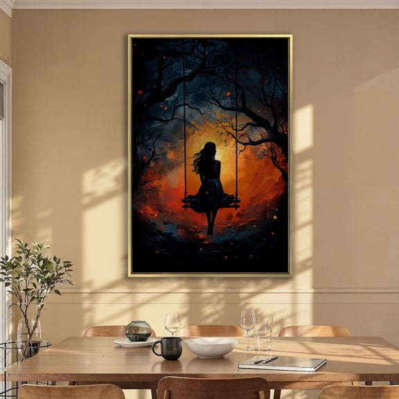 Serene Sunset Silhouette Wall Art Girl On A Swing Poster On Peaceful Atmosphere Perfect For Wall Decor Relaxation, Unframed Poster Size 8x12