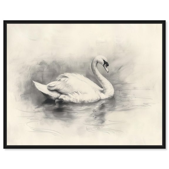 Serene Swan Canvas Print Animal Illustrations by Art Remedy, Black Frame, 30 x 24