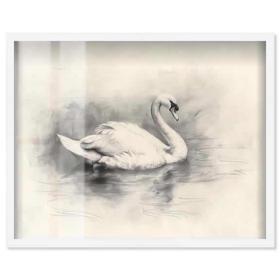 Serene Swan Shadowbox Print Animal Illustrations by Art Remedy, White Frame, 24 x 20