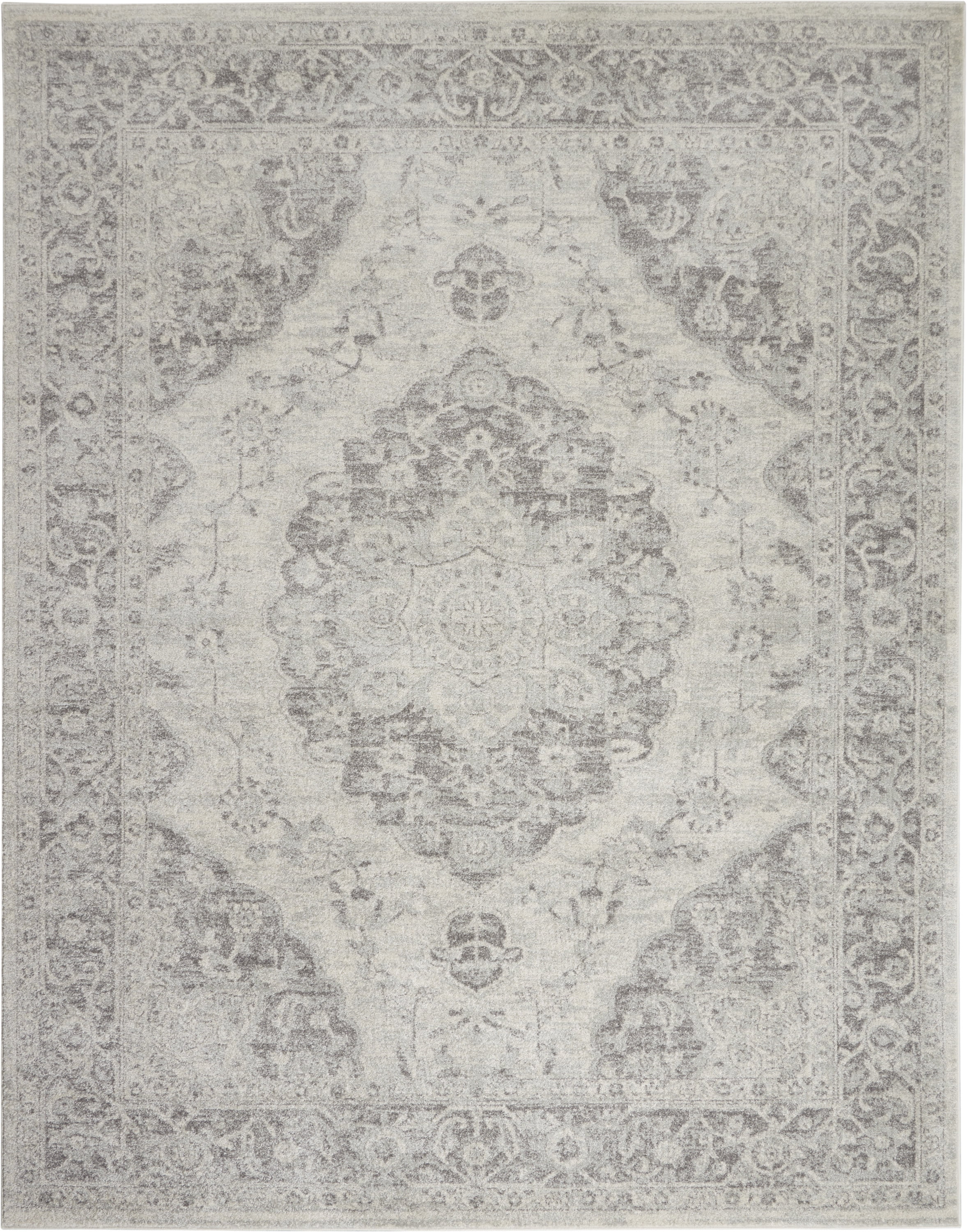 Serene Traditional Persian Center Medallion Area Rug, Ivory/Grey, 8 ft x 10 ft