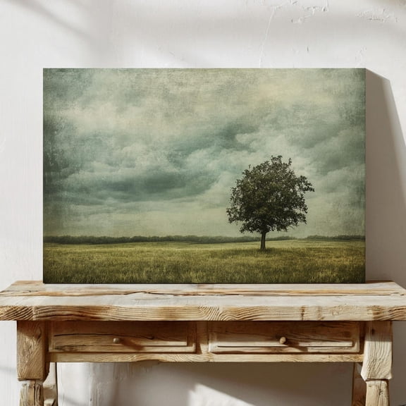 Serene Tree - Rustic Lone Tree With Dramatic Cloudy Sky Landscape Wall Art For Peaceful And Natural Home Decor Wall Art, Modern Wall Decor, 24x36 UNFRAMED