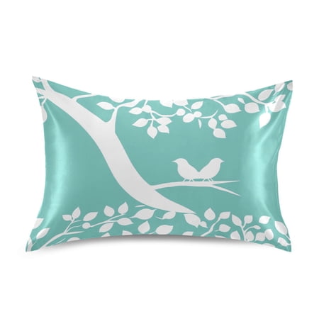 Serene Tree and Birds Satin Pillowcase 20''x30'' Double-Sided Print Soft Wrinkle Resistant