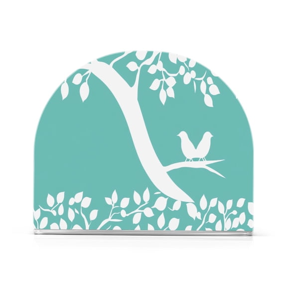 Serene Tree and Birds Thick U Shape Acrylic Napkin Holder Non Slip Space Saving for Kitchen