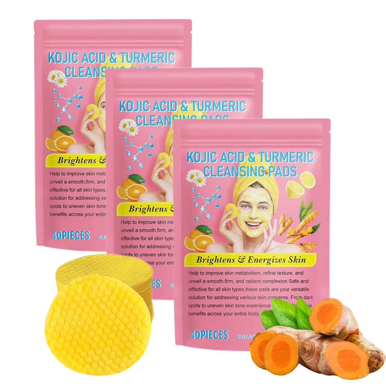 Serene Turmeric Kojic Acid Pads, 100 Natural Serene Turmeric Kojic Acid Cleansing Pads, Daily