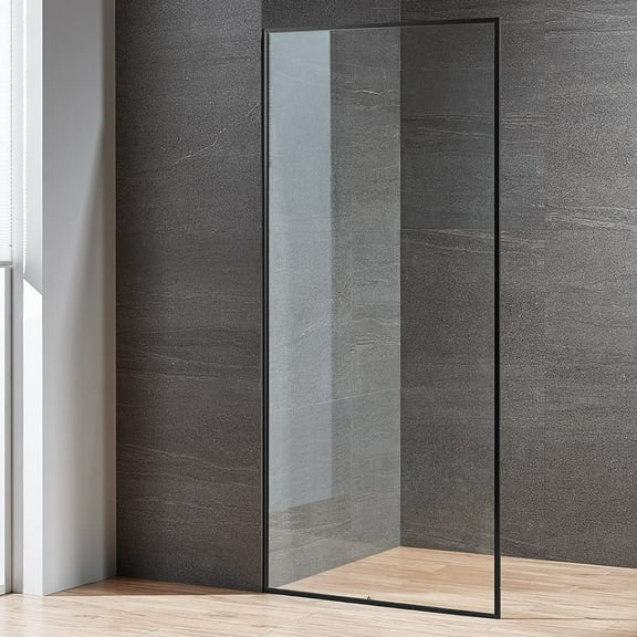 Serene Valley 34 x 72 Inch Tempered Glass Stand Alone Shower Screen, Black