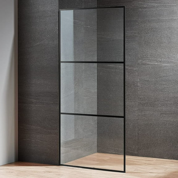 Serene Valley 34 x 72 Inch Tempered Glass Stand Alone Shower Screen, Black