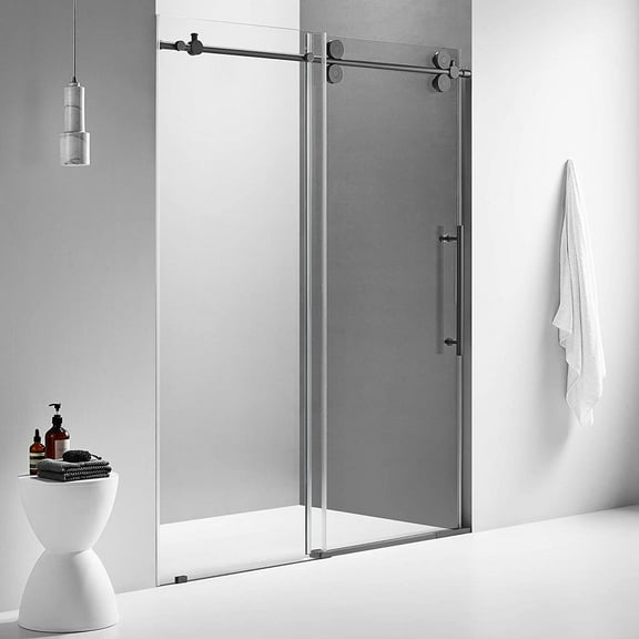 Serene Valley 60 x 74 Inch Big Roller Sliding Shower Door, Matte Black