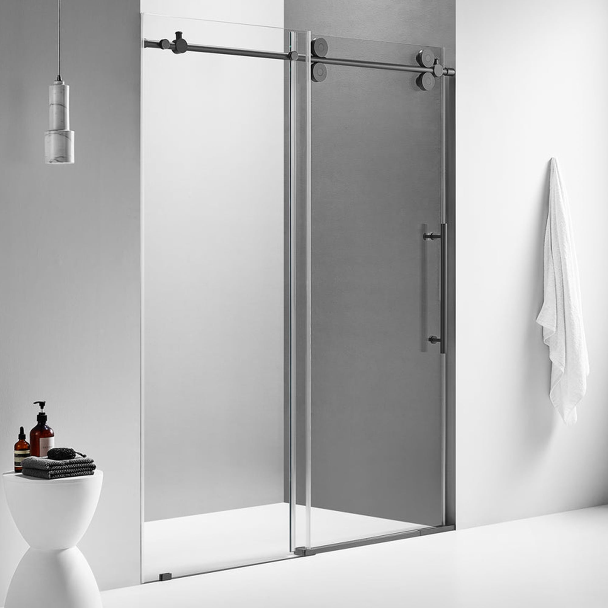 Serene Valley 60 x 74 Inch Square Rail Frameless Sliding Shower Door