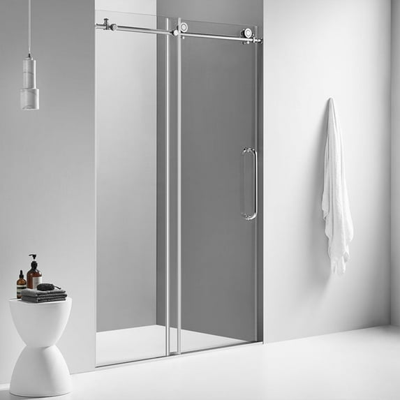 Serene Valley 66 x 74 In Square Rail Frameless Sliding Shower Door, Chrome