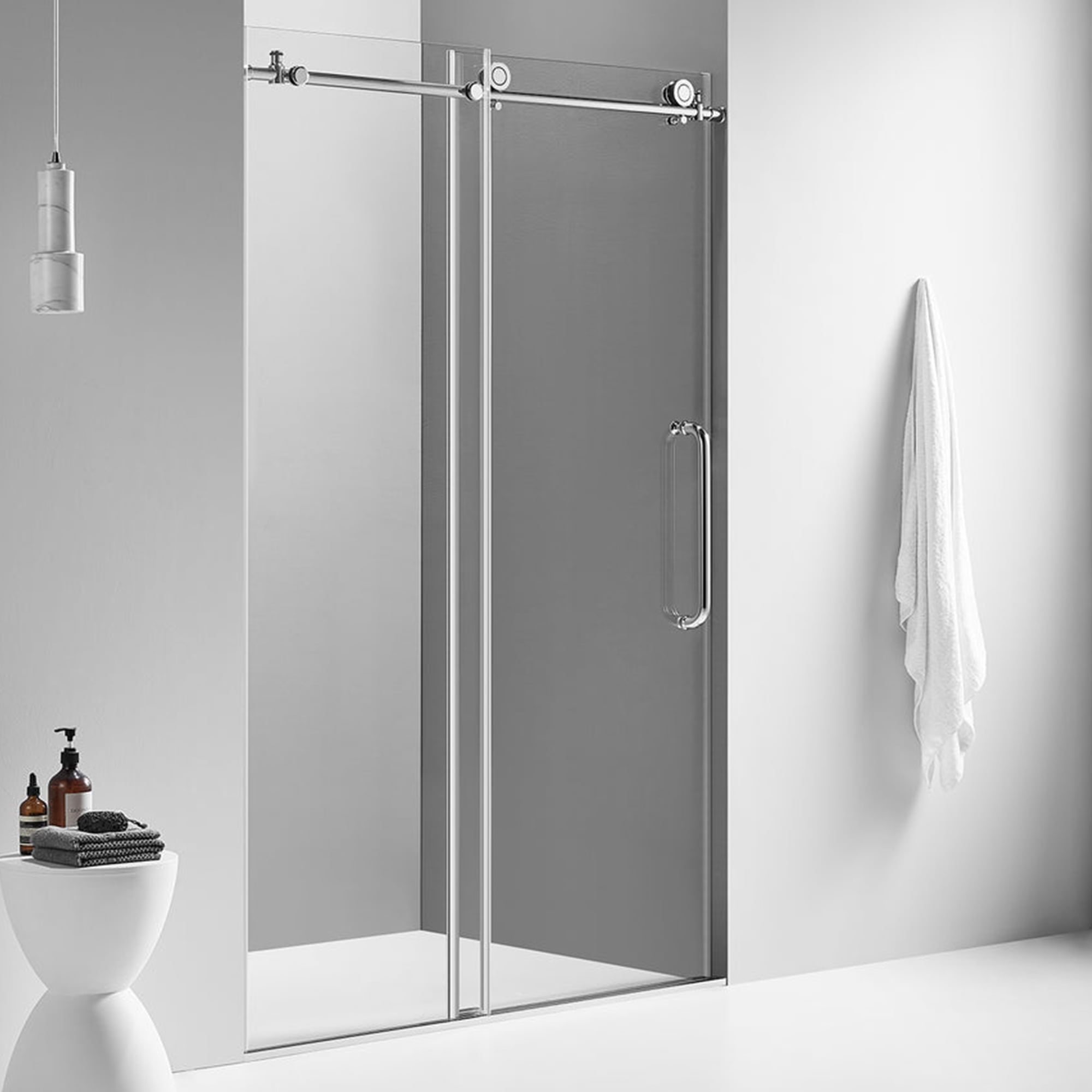 Chrome Frameless Sliding Shower Door with Stainless Steel Rollers