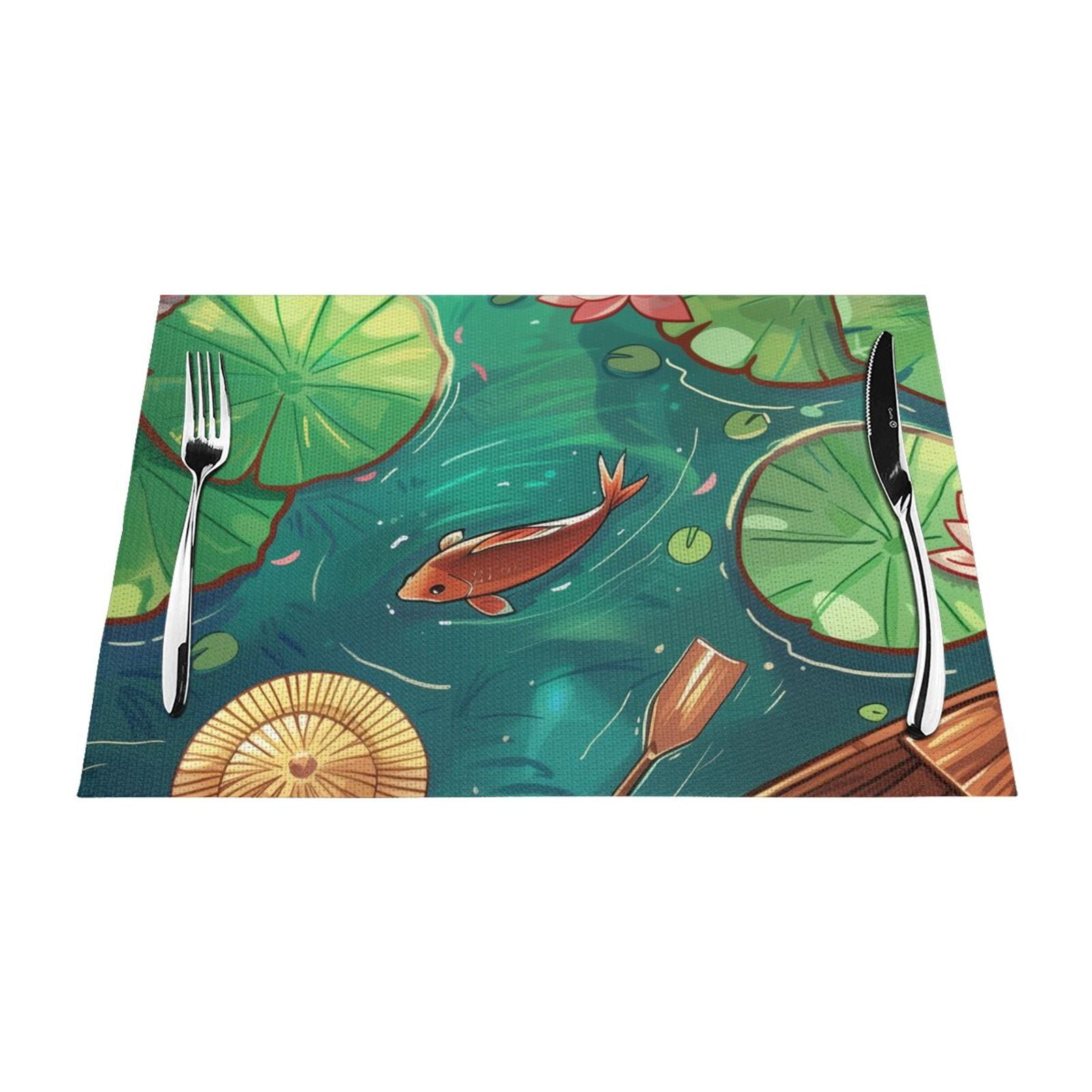 Serene Waters: Rowing Amidst and Blooms PVC meal mat, dining table mat ...