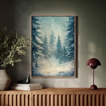 Serene Winter Forest Wall Art - Snowy Pine Trees And Falling Snowflakes For Cozy Seasonal Home Decor Wall Art, Modern Wall Decor, 8x12 UNFRAMED