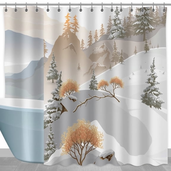 Serene Winter Landscape Shower Curtain - Snowy Mountain Design, Tranquil Home Decor